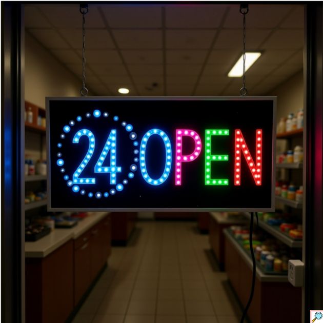 Επιγραφή LED 24H OPEN Πολύχρωμη RGB Φωτιζόμενη Πινακίδα Βιτρίνας 220V
