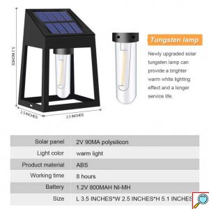 4x Ηλιακά Vintage Διακοσμητικά LED Αδιάβροχα Επιτοίχια Φωτιστικά 10Lm Θερμού Κίτρινου Ατμοσφαιρικού Φωτισμού με Φωτοκύτταρο - Σετ 4 Τεμαχίων
