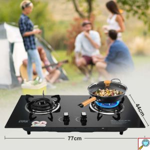 WinningStar Επιτραπέζια Διπλή Εστία Αερίου 3.5KW με Αυτόματη Ανάφλεξη ST-5662