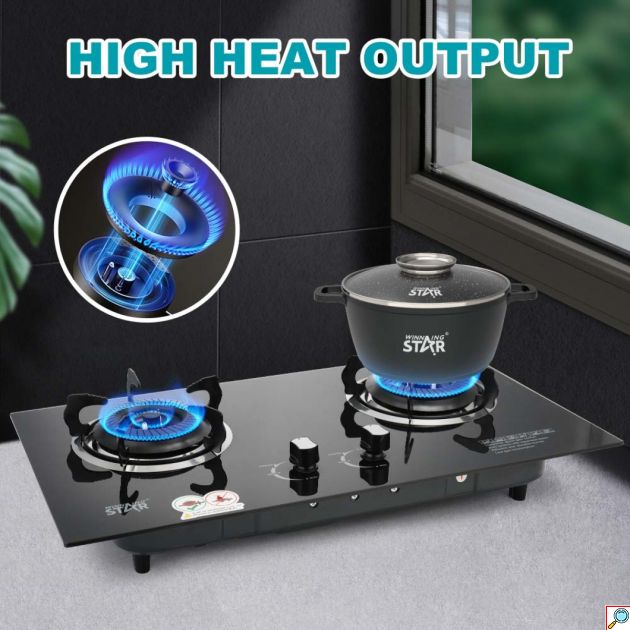 WinningStar Επιτραπέζια Διπλή Εστία Αερίου 3.5KW με Αυτόματη Ανάφλεξη ST-5662