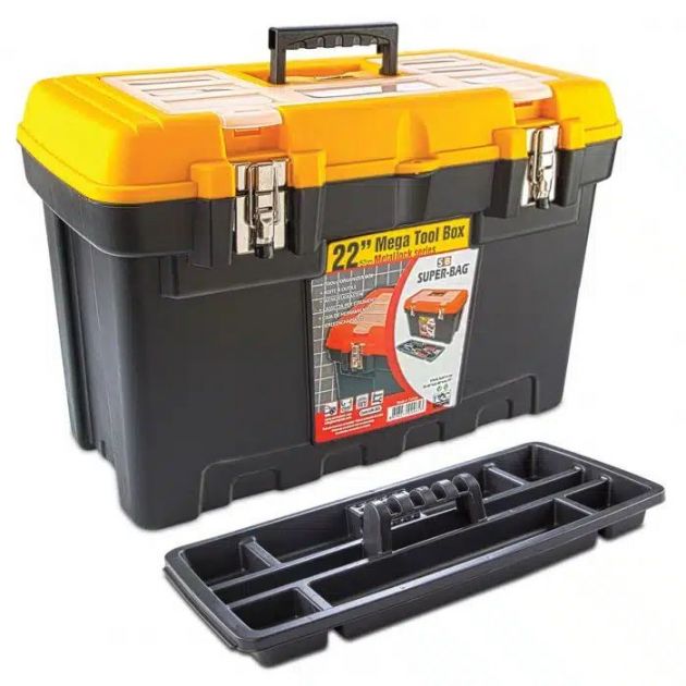 Εργαλειοθήκη με Εσωτερικό Δισκάκι και Ενσωματωμένη Ταμπακιέρα στο Καπάκι με Μεταλλικά Κουμπώματα και Θήκες Super-Bag 22″ 57x31.5x37.5εκ