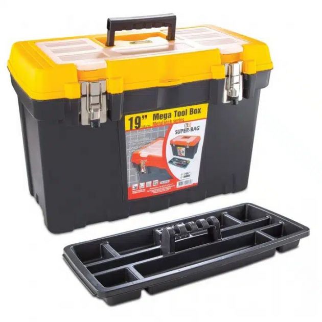 Εργαλειοθήκη με Εσωτερικό Δισκάκι και Ενσωματωμένη Ταμπακιέρα στο Καπάκι με Μεταλλικά Κουμπώματα και Θήκες Super-Bag 19″ 49x26.5x32εκ