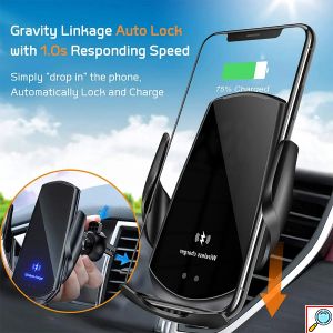 Έξυπνη Αυτόματη Βάση Κινητού Αυτοκινήτου με Αισθητήρα Αφής, Ασύρματη Φόρτιση & Ρυθμιζόμενα Άγκιστρα