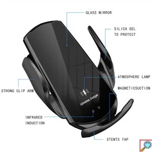 Έξυπνη Αυτόματη Βάση Κινητού Αυτοκινήτου με Αισθητήρα Αφής, Ασύρματη Φόρτιση & Ρυθμιζόμενα Άγκιστρα