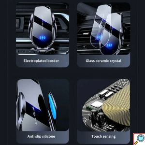 Έξυπνη Αυτόματη Βάση Κινητού Αυτοκινήτου με Αισθητήρα Αφής, Ασύρματη Φόρτιση & Ρυθμιζόμενα Άγκιστρα