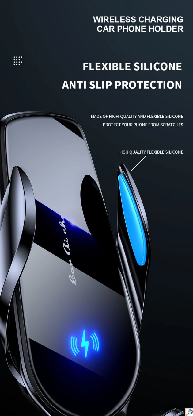 Έξυπνη Αυτόματη Βάση Κινητού Αυτοκινήτου με Αισθητήρα Αφής, Ασύρματη Φόρτιση & Ρυθμιζόμενα Άγκιστρα