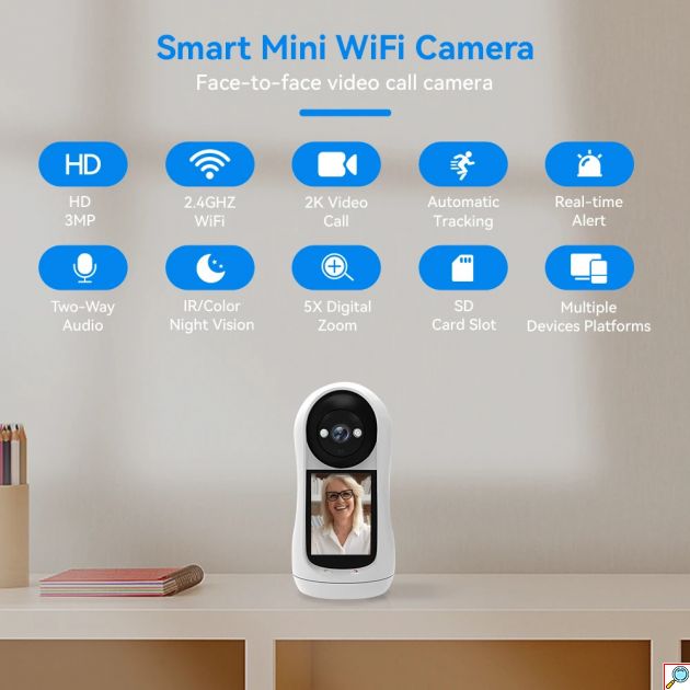 Έξυπνη Κάμερα WiFi 1080P HD με οθόνη 2,8 Ιντσών, Αμφίδρομη Επικοινωνία, Ανίχνευση Κίνησης & Έγχρωμη Νυχτερινή Όραση