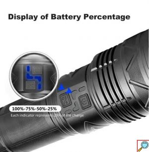 Επαναφορτιζόμενος Φακός Χειρός LED Αδιάβροχος IP67 με Μέγιστη Φωτεινότητα 40000lm-Μαύρος 