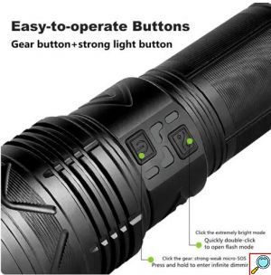 Επαναφορτιζόμενος Φακός Χειρός LED Αδιάβροχος IP67 με Μέγιστη Φωτεινότητα 40000lm-Μαύρος 