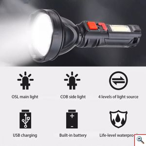 Φακός LED 4000lm & Πλαινός Φακός LED COB με 4 Λειτουργίες Φωτισμού, Επαναφορτιζόμενος - Pro-Race L830 - OEM