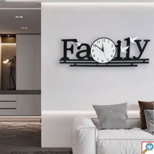 Μαύρο Pολόι Τοίχου Family από Υψηλής Ποιότητας Ίνες Ξύλου 80x26cm