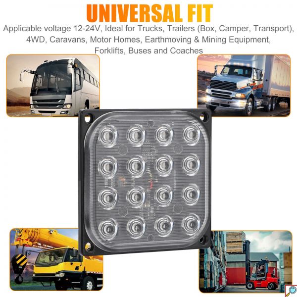 Universal Αδιάβροχο Φανάρι 16 SMD LED Ultra Bright Κόκκινο 48W 7000lm με 2 Λειτουργίες Φωτισμού 12/ 24V