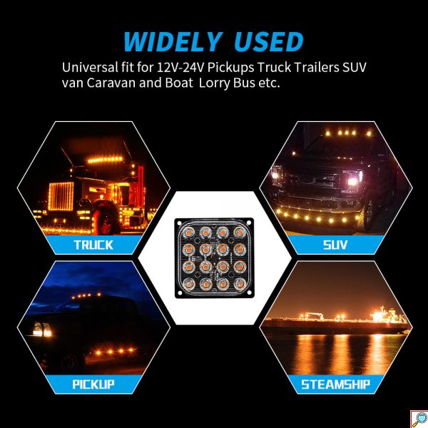 Universal Αδιάβροχο Φανάρι 16 SMD LED Ultra Bright Πορτοκαλί 48W 7000lm με 2 Λειτουργίες Φωτισμού 12/ 24V