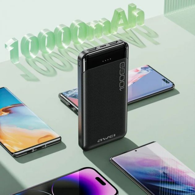 Fast Charge Power Bank 10000mAh με 2 Θύρες USB & Type-C - Awei