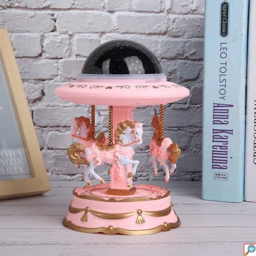 Περιστρεφόμενο Φωτιστικό Καρουζέλ με Μουσική και LED Προβολέα Έναστρου Ουρανού