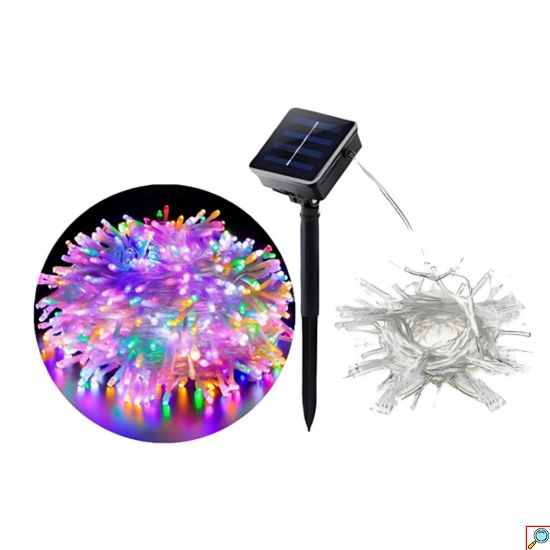 Χριστουγεννιάτικα Ηλιακά Λαμπάκια 500 LED 25m Πολύχρωμου Φωτισμού – Εξωτερική Διακόσμηση με Ηλιακό Πάνελ