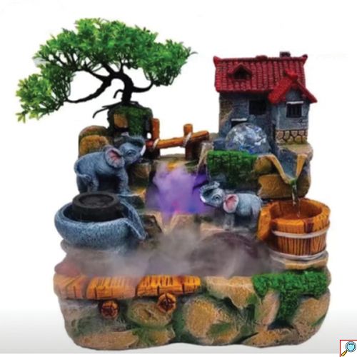 Διακοσμητικό Φωτιζόμενο Συντριβάνι Feng Shui με Ελέφαντες, Τρεχούμενο Νερό και LED Κρυστάλλινη Μπάλα 31x20x3εκ.