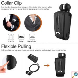 Ασύρματο Handsfree Bluetooth Ανασυρόμενο Ακουστικό Πέτου Fineblue Wireless In-Ear Headset