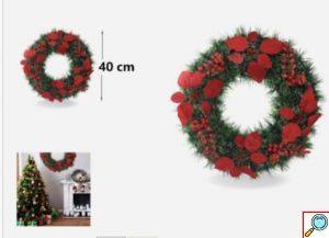 Χριστουγεννιάτικο Στεφάνι 40cm με Κόκκινα Λουλούδια και Μούρα – Πολυτελής Διακόσμηση Εσωτερικού Χώρου