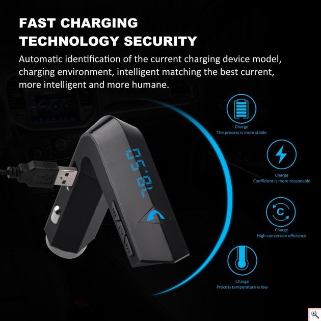 Bluetooth USB/SD MP3 Player, AUX & Φορτιστής USB 2A Αυτοκινήτου - Car FM Transmitter Hammer 593