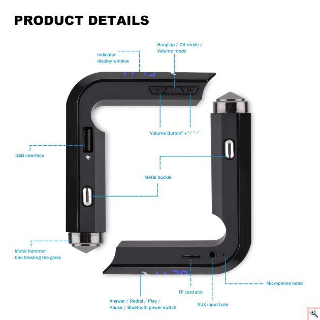 Bluetooth USB/SD MP3 Player, AUX & Φορτιστής USB 2A Αυτοκινήτου - Car FM Transmitter Hammer 593