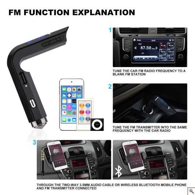 Bluetooth USB/SD MP3 Player, AUX & Φορτιστής USB 2A Αυτοκινήτου - Car FM Transmitter Hammer 593