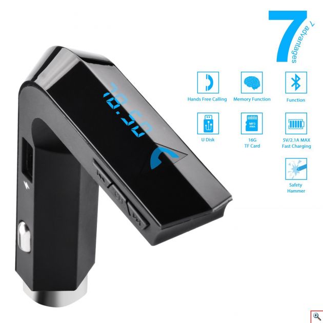 Bluetooth USB/SD MP3 Player, AUX & Φορτιστής USB 2A Αυτοκινήτου - Car FM Transmitter Hammer 593