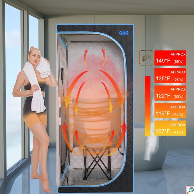VSauna 2.0 Ολόσωμη Φορητή Ατομική Σάουνα - Χαμάμ Ατμού με Ισοθερμική Αδιάβροχη Καμπίνα & Τηλεκοντρόλ - Portable Steam Sauna Μαύρο
