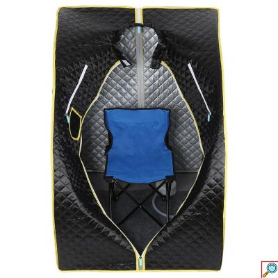 VSauna Φορητή Ατομική Σάουνα - Χαμάμ Ατμού με Ισοθερμική Αδιάβροχη Ολόσωμη Καμπίνα, Κουκούλα, Ρόλερ Μασάζ & Τηλεκοντρόλ - Portable Steam Sauna