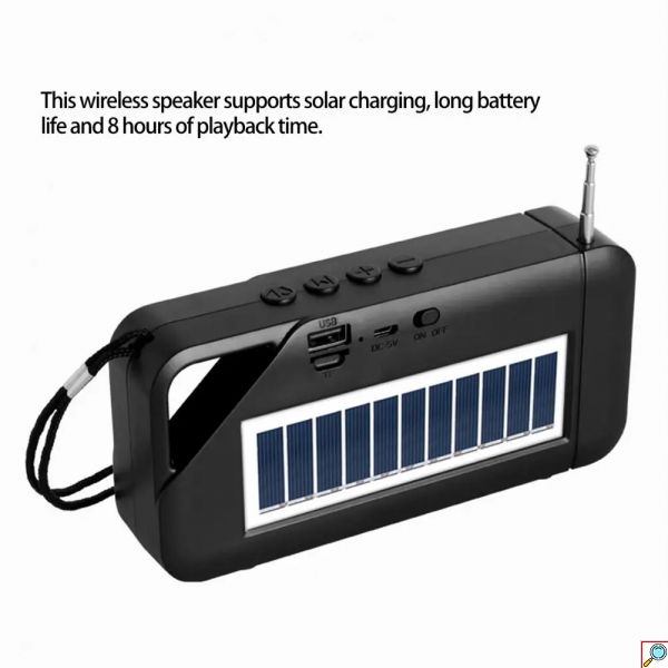 Επαναφορτιζόμενο USB Φορητό Ηχείο Bluetooth με Ηλιακό Πάνελ - AUX & FM Radio