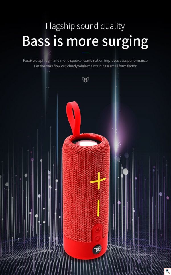 Φορητό Ηχείο Bluetooth 10W, Stereo Surround, 2 Full Range Μεγάφωνα, Μικρόφωνο, USB, AUX, Κάρτα Μνήμης, FM Radio, Διάφορα Χρώματα, T&G, TG-619