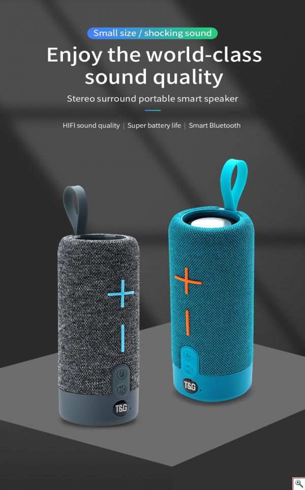 Φορητό Ηχείο Bluetooth 10W, Stereo Surround, 2 Full Range Μεγάφωνα, Μικρόφωνο, USB, AUX, Κάρτα Μνήμης, FM Radio, Διάφορα Χρώματα, T&G, TG-619