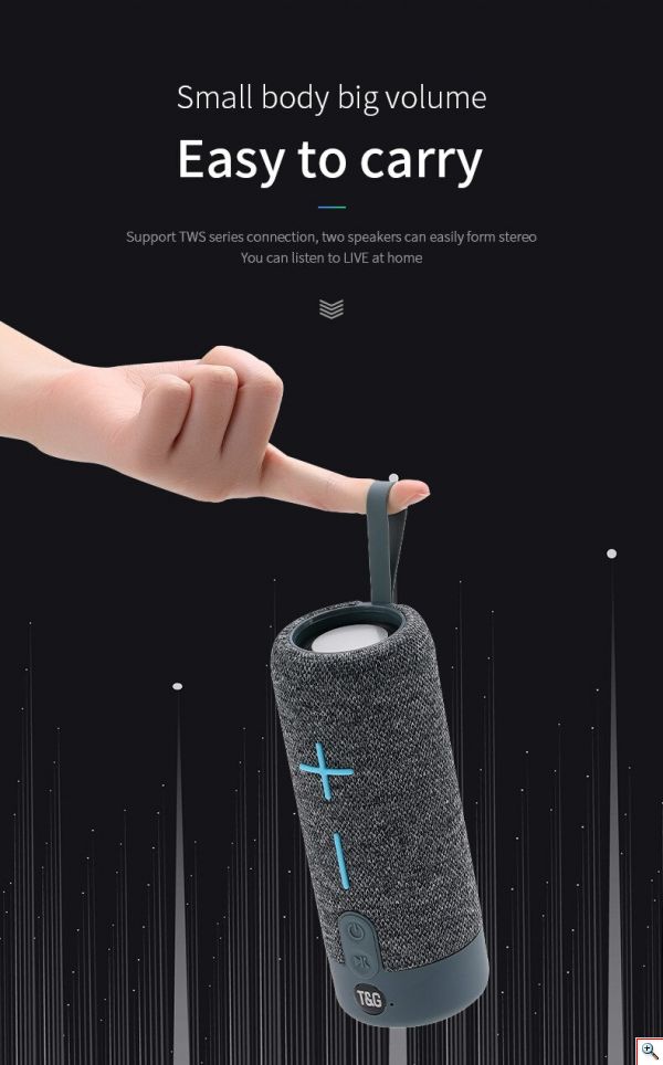 Φορητό Ηχείο Bluetooth 10W, Stereo Surround, 2 Full Range Μεγάφωνα, Μικρόφωνο, USB, AUX, Κάρτα Μνήμης, FM Radio, Διάφορα Χρώματα, T&G, TG-619