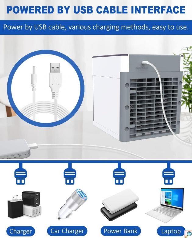 Φορητό Κλιματιστικό USB για Οικονομική Ψύξη με Υδρονέφωση & Υγραντήρα με Τεχνολογία Εξάτμισης & Φωτισμό LED - Air Cooler Ανεμιστήρας Air Condition