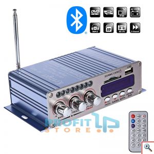 Φορητός Hi-Fi Bluetooth Στέρεο Ραδιοενισχυτής 40W USB, SD, FM MP3 12V - Ενισχυτής Αυτοκινήτου με Τηλεχειριστήριο - Μπλε