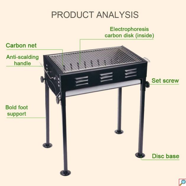 Φορητή Πτυσσόμενη Ψησταριά Κάρβουνου για BBQ 65 x 30 x 67cm