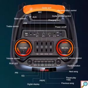 Φορητό Bluetooth Ηχείο 8’’ με Μικρόφωνο, Τηλεχειριστήριο & LED Φωτισμό