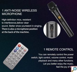 Φορητό Bluetooth Ηχείο Karaoke με Μικρόφωνο, Τηλεχειριστήριο & LED Φωτισμό