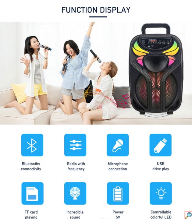 Bluetooth Σύστημα Καραόκε Super Bass με Ηχείο, Μικρόφωνο, Τηλεχειριστήριο και LED Φωτισμό