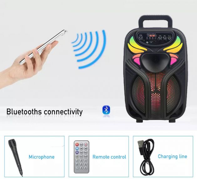 Bluetooth Σύστημα Καραόκε Super Bass με Ηχείο, Μικρόφωνο, Τηλεχειριστήριο και LED Φωτισμό