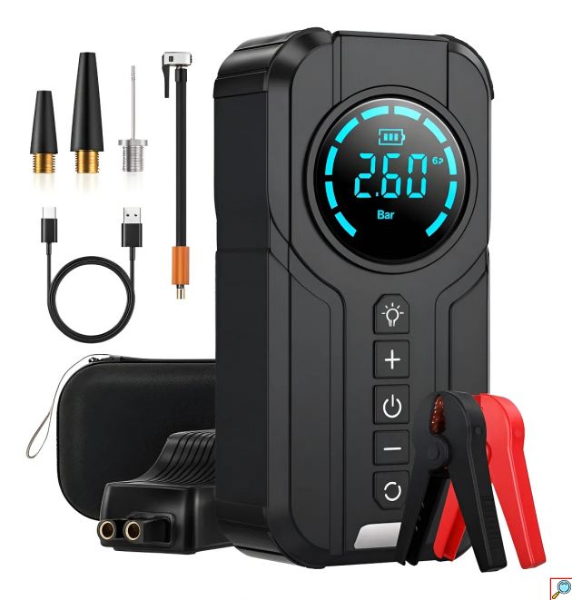 Φορητός Εκκινητής Μπαταρίας Αυτοκινήτου 8000 mA& Αεροσυμπιεστής με Ενσωματωμένο Φακό LED HIMK