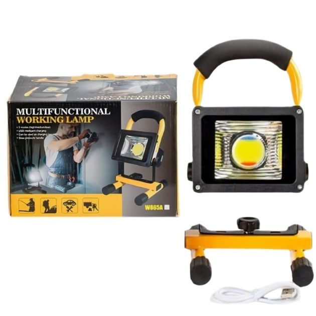 Φορητός Επαναφορτιζόμενος Προβολέας 50W 46 SMD LED με Θύρα USB - Με Λαβή και Βάση Στήριξης