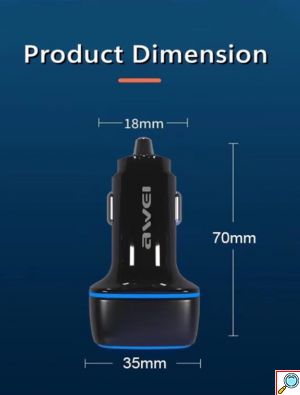 Awei Έξυπνος Φορτιστής Αυτοκινήτου Γρήγορης Φόρτισης 2.4Α με 2 Θύρες USB & Φωτισμό