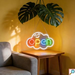 Φωτεινή Διαφημιστική Πινακίδα LED Neon OPEN – Πολύχρωμη USB 22x40cm