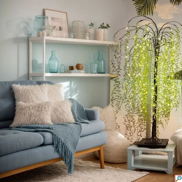 Φωτιζόμενο Δέντρο 560 LED με Θερμό Λευκό Φως & Πράσινα Φύλλα 180cm