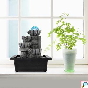 Διακοσμητικό Συντριβάνι Feng Shui Καταρράκτης Τρεχούμενου Νερού με Εφέ LED Φωτισμού και Κρυστάλλινη Σφαίρα 26x23x18 cm