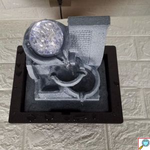 Διακοσμητικό Συντριβάνι Feng Shui Καταρράκτης Τρεχούμενου Νερού με Κιούπια, Εφέ LED Φωτισμού και Κρυστάλλινη Σφαίρα 23x23x18 cm