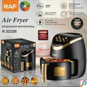 Φριτέζα Αέρος με Χωρητικότητα 5.8L Air fryer 1500W και Τεχνολογία Κυκλοφορίας Αέρα 360° για Υγιεινό Μαγείρεμα Χωρίς Λάδι RAF Μαύρο - Χρυσό