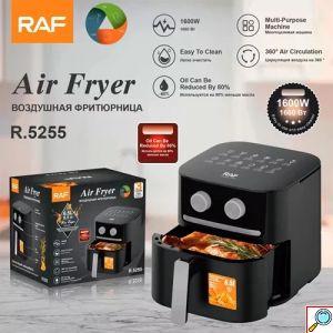 Φριτέζα Αέρος με Χωρητικότητα 6.5L Air fryer 1600W και Τεχνολογία Κυκλοφορίας Αέρα 360° για Υγιεινό Μαγείρεμα Χωρίς Λάδι RAF Μαύρο