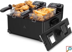 Ανοξείδωτη Φριτέζα 2 Θέσεων 6L 2x 1800W - Με Καπάκια και Ρύθμιση Θερμοκρασίας - AIGOSTAR